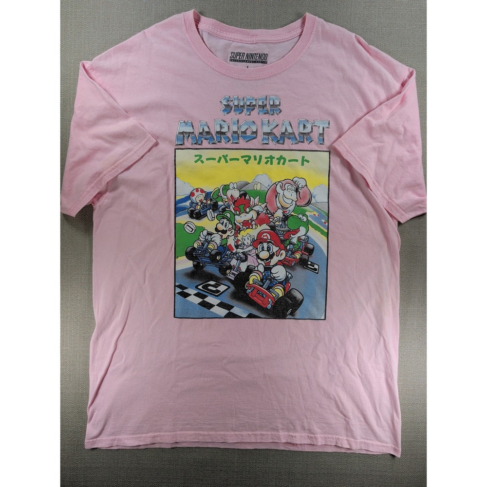 Super Nintendo Mario Kart T Shirt Mens L Pink Graphic Tee 2020 100% Cotton